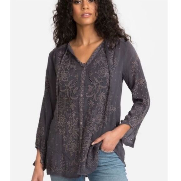 Johnny Was Monroe Blouse Graphite Embroidered Button Front Size XS - Picture 12 of 12